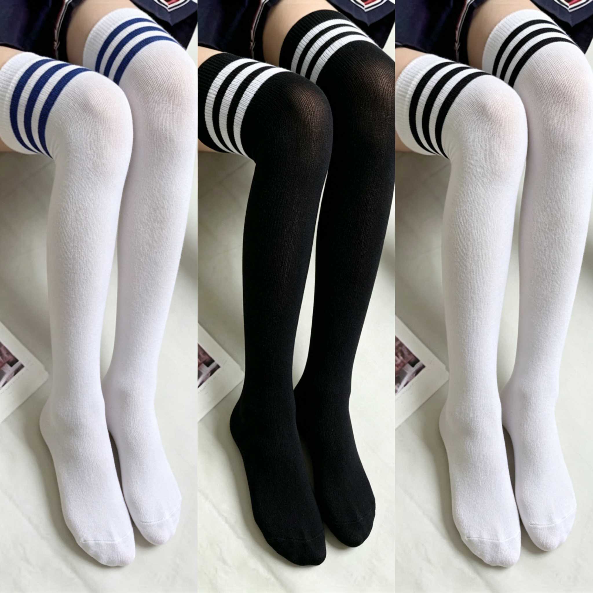 Knee High Sock Women - New Student Style Black and White