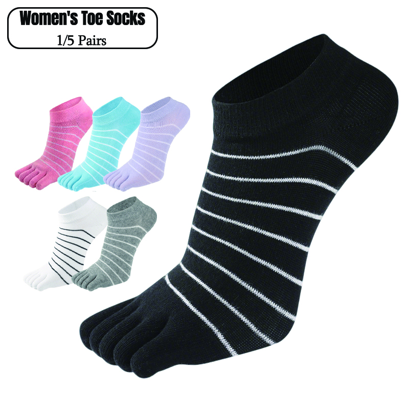 1/5 Pairs Women Striped Five T - مراجعة Ankle Sock Low Cut وسعره