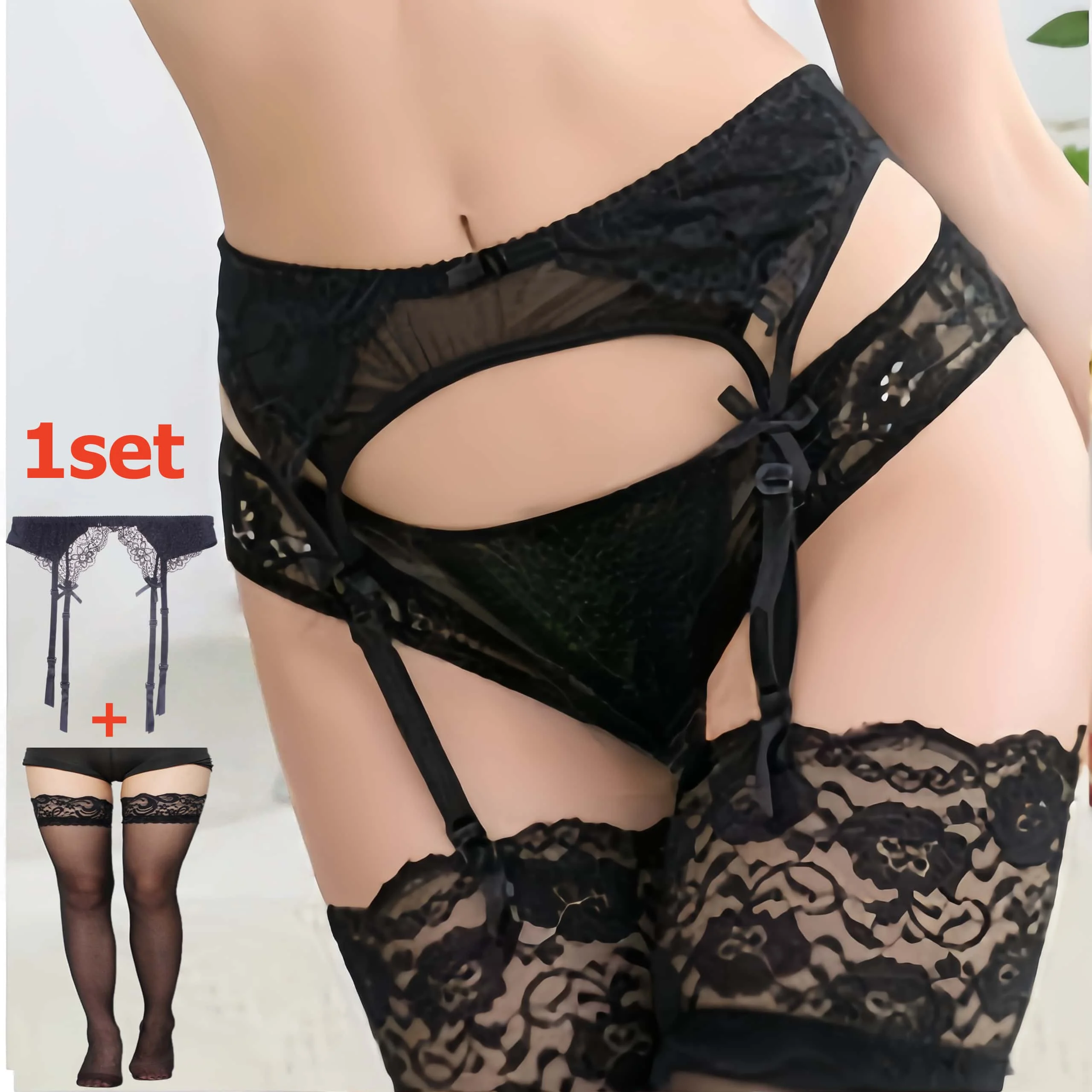 2PCS Women's Suspender Lace St - مراجعة Tights Pantyhose Sheer وسعره