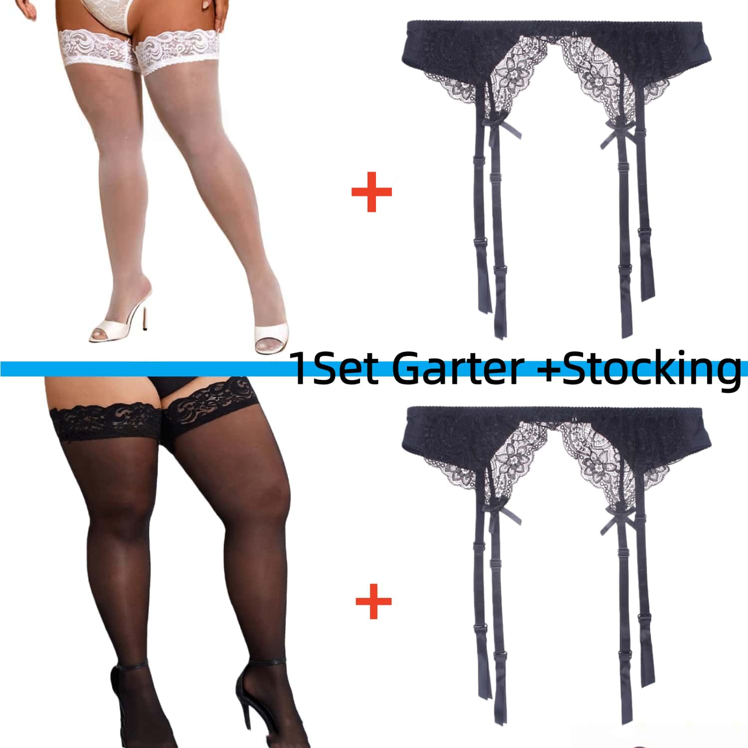 2PCS Women's Suspender Lace St - مراجعة Tights Pantyhose Sheer وسعره